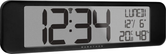 Marathon Vancouver Radiogestuurde Kalenderklok – Zwart – 36,8 x 23,5 cm – Ultrawide Display met Grote Cijfers