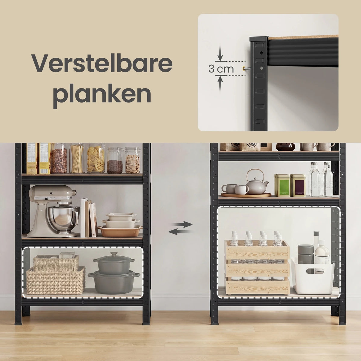 Joyfurnos 5-Laags Stellingkast - Stalen Opbergrek - Zwart