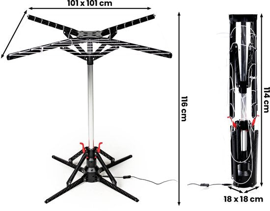 Nexxt Elektrische Droogmolen – 17M – Energiezuinig (10W) – Inklapbaar – Automatisch Draaiend