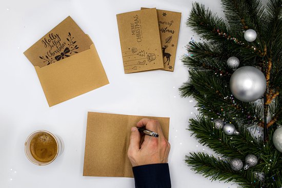 Giftmas - Kerstkaarten - Wenskaarten - 36 stuks - Met enveloppen en stickers - 10x15cm - Bruin