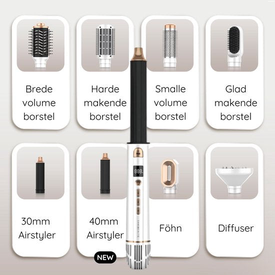 Sansbeauté Multistyler – 8-in-1 Airstyler & Föhnborstel – 1400 W – Goud/Wit
