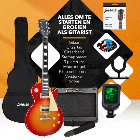 Finesse Elektrische Gitaar met Versterker Rood/Oranje