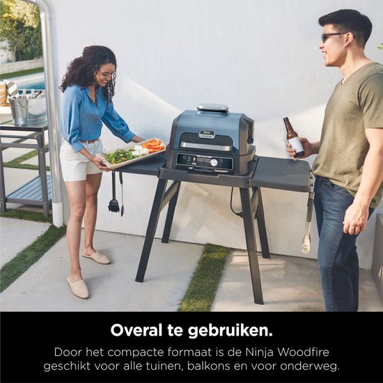 Ninja Woodfire Pro Connect XL - 7-in-1 Elektrische Smart BBQ Grill en Smoker - Inclusief Digitale Braadthermometer - Connect App - OG901EU