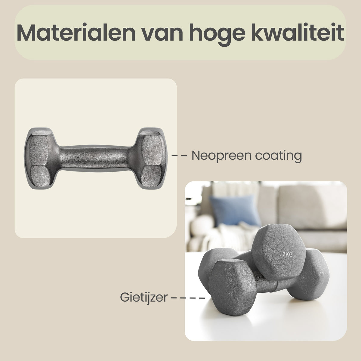 JOYFURNOS limoengroen - blauwgroen en lichtgrijs set zeskantige dumbbells - inclusief standaard