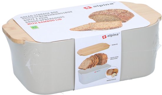 alpina Brood Opbergdoos 33x18,5x12 cm – Brooddoos Met Bamboe Deksel – Deksel Ook Als Snijplank – Compact Formaat – Voor Bewaren Van Brood – Keukenaccessoire