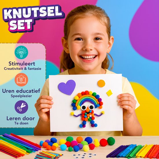 Vaive Knutselset 800-delig - Knutselen Meisjes & Jongens - Kralen, Veren, Pompons & Wiebeloogjes - Knutselkoffer - Knutselspullen - Knutselpakketten