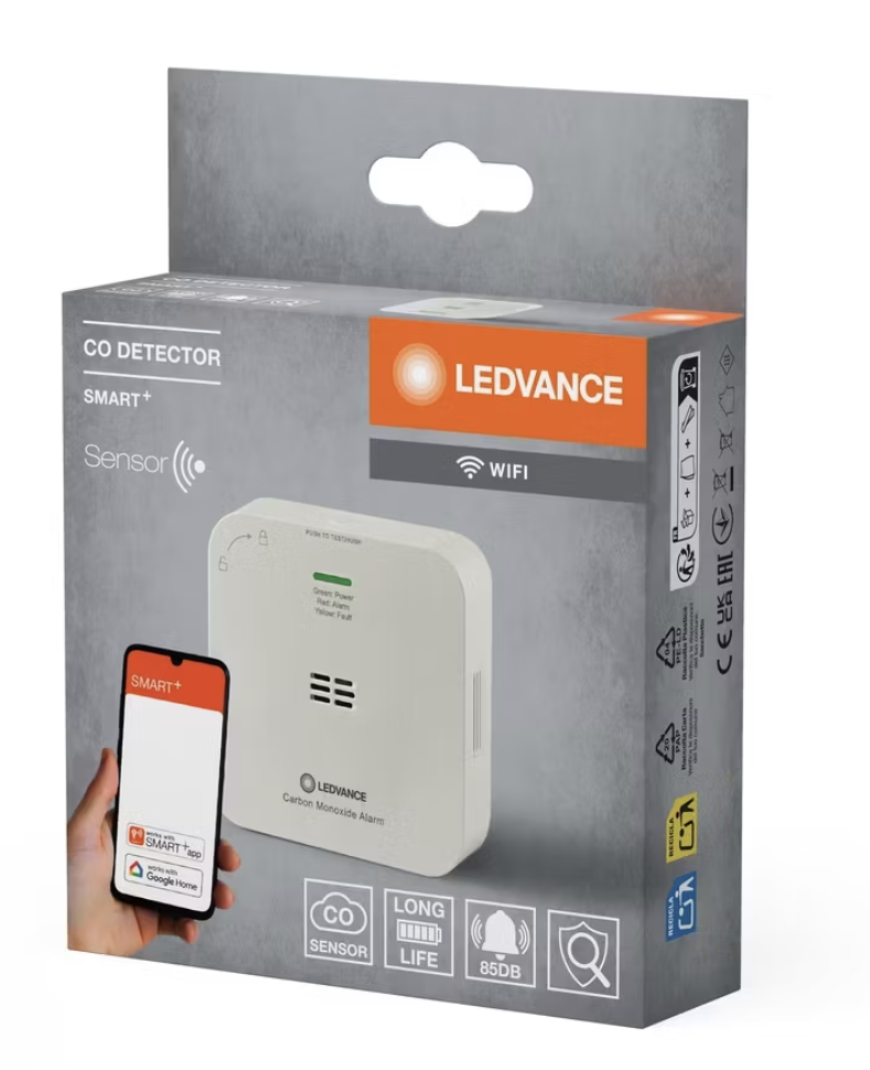 Ledvance Smart+ Wifi koolmonoxidemelder - wit - 85x27x85 mm - compact en slim