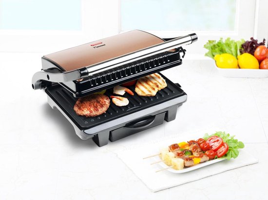 Bestron Contactgrill - ASW113CO - 1000W - Tosti apparaat - 25x17cm bakoppervlak - Koper - 5 jaar garantie