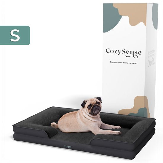 CozySense® Orthopedische Hondenmand - 60 x 42 cm - Maat S - Waterdicht Hondenbed met Wasbare Hoes - Geschikt Als Benchkussen - Zwart