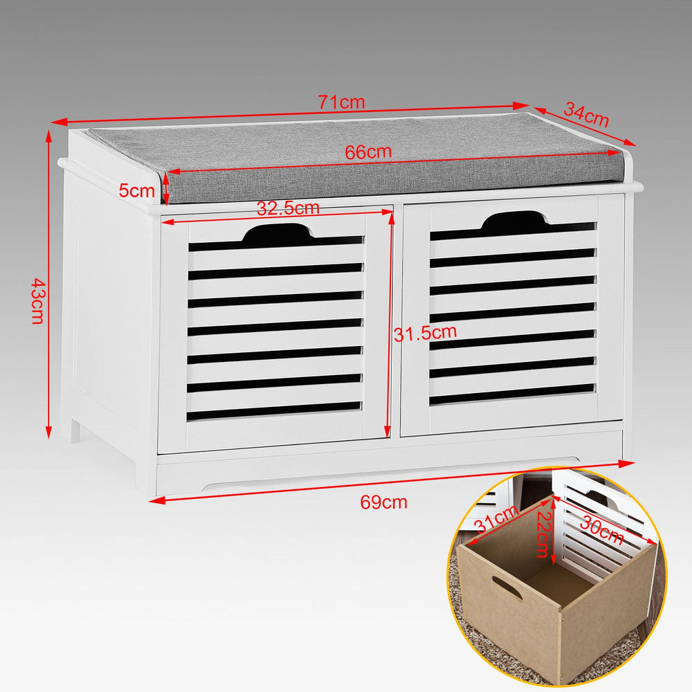 Sale SoBuy FSR23-K-W Moderne Schoenenbank Schoenkist Met Zitkussen 2 Manden Wit Ca.