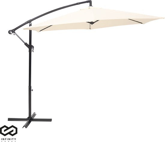 Infinity Goods Zweefparasol - 300CM - Incl. Kruisvoet - Waterdicht - Draai- en kantelbaar - Verstelbare Hoogte - Creme