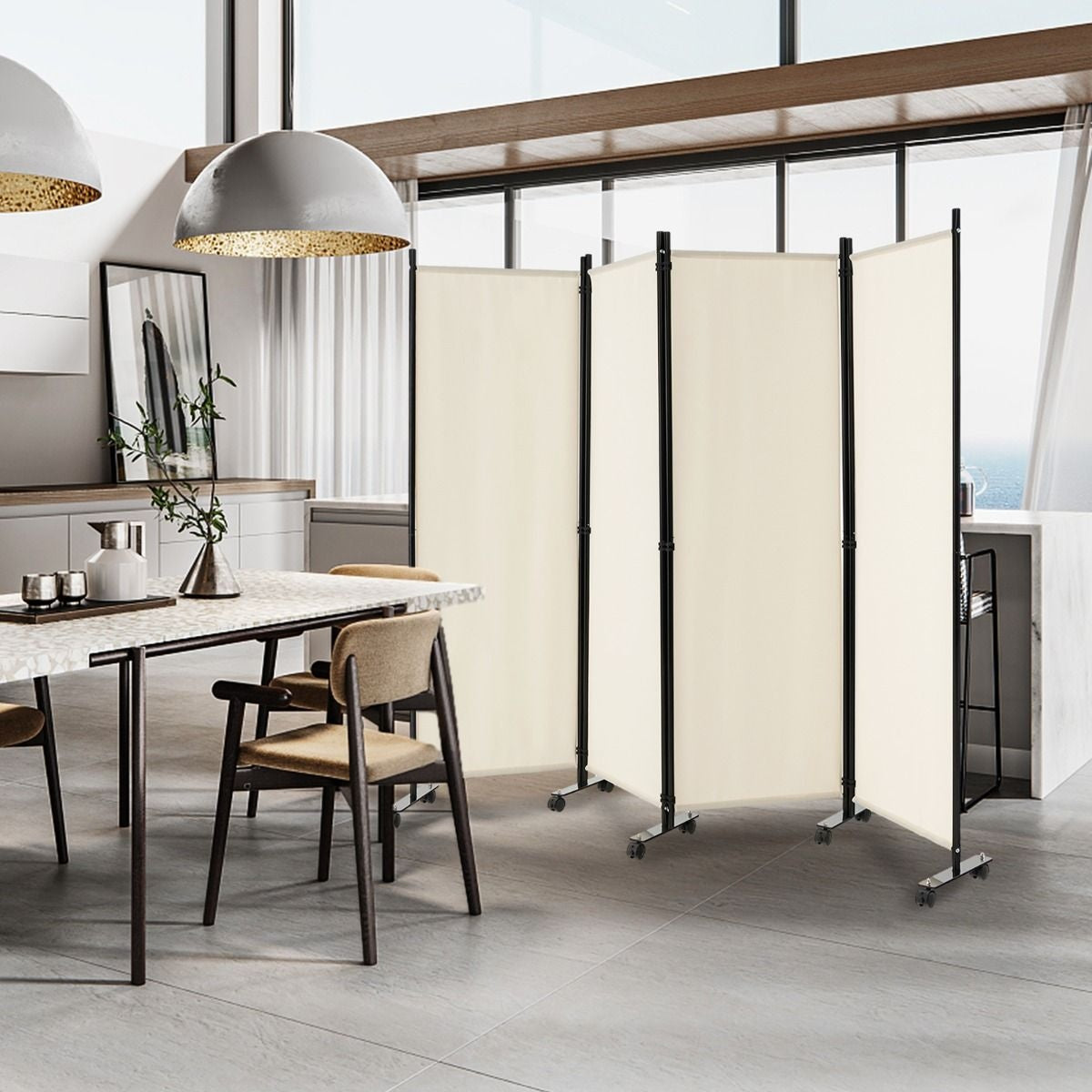 Coast scheidingswand - 4-delig - op wieltjes - opvouwbaar - 225 x 173 cm - wit