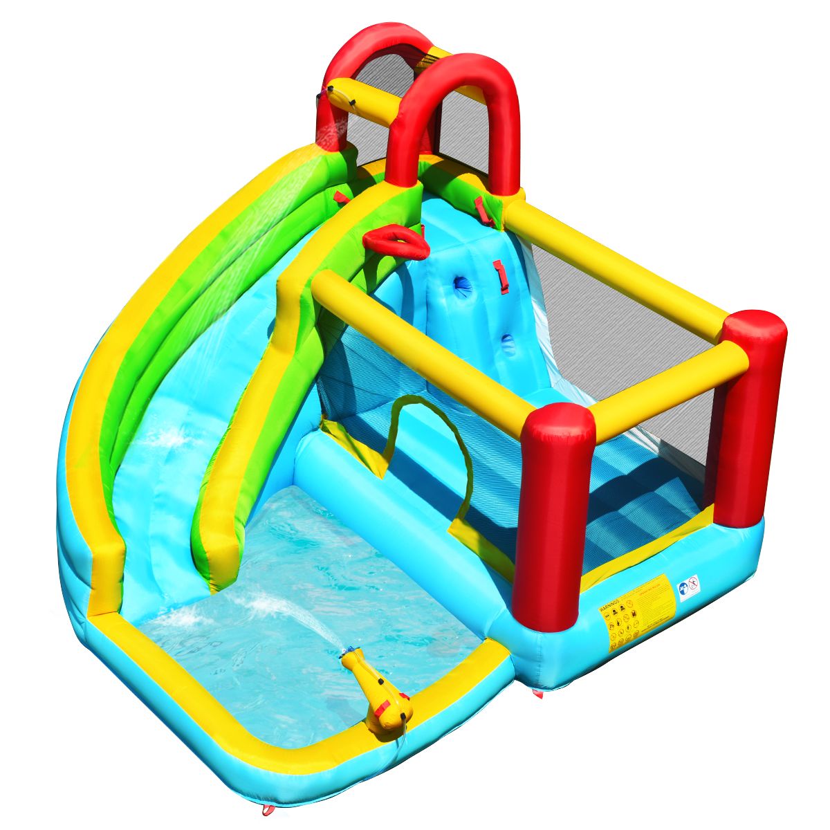 Coast Opblaasbaar Springkasteel 6-in-1 - Gebogen glijbaan - Klimmuur en waterkanon - 320 x 305 x 213 cm