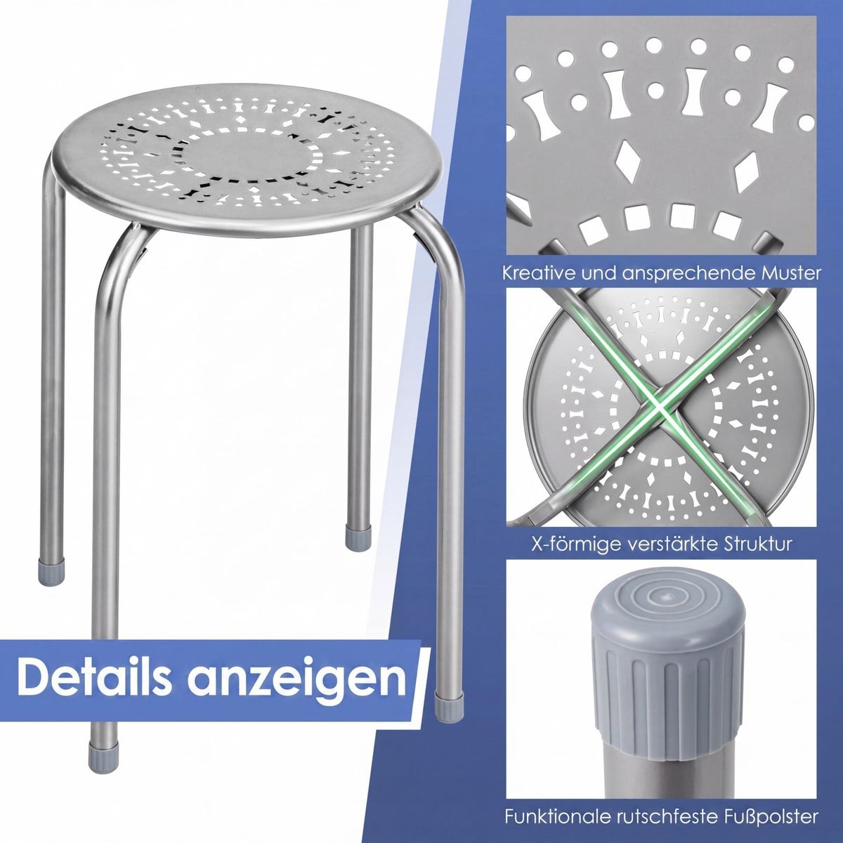 Coast 6-delige set stapelbare metalen krukken - versterkt frame - direct klaar voor gebruik - grijs