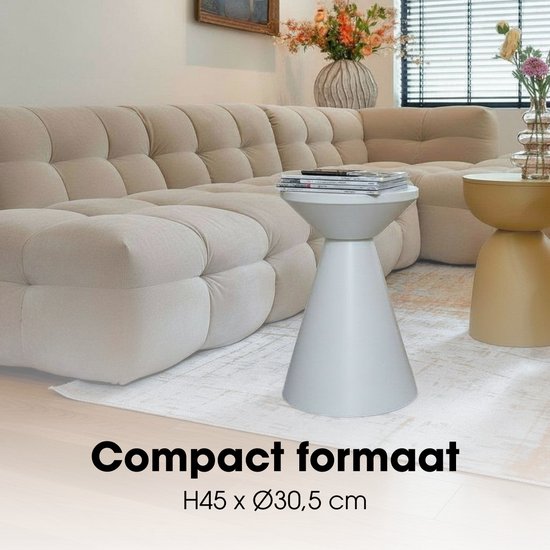 Mica Decorations Jim Bijzettafel - Bijzettafel Rond H45 x Ø31 cm - Ijzeren Tafeltje voor Woonkamer of Slaapkamer - Plantentafeltje - Nachtkastje Industrieel - Off White