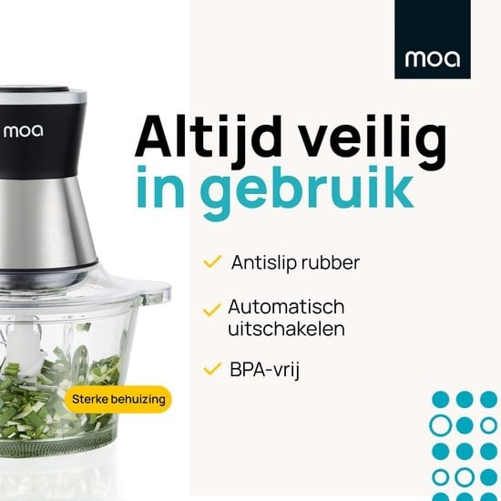 MOA Hakmolen XL - Food Chopper - 2 liter glazen kom - 4 messen - FC360