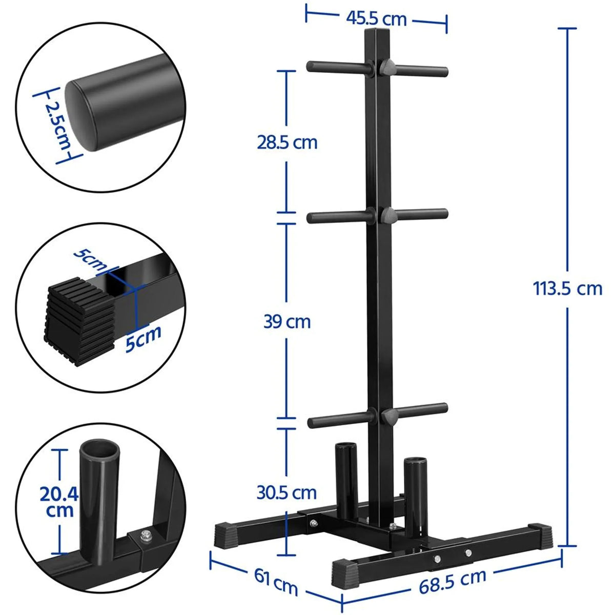 Yaheetech Halterrek Voor Gewichtsschijven – Voorzien Van 6 Schijfhouders En 2 Halterstanghouders En Plastic Beschermvoetjes – Voor Home Gym – Zwart Poedergecoat Metaal – 68,5 x 61 x 113 cm