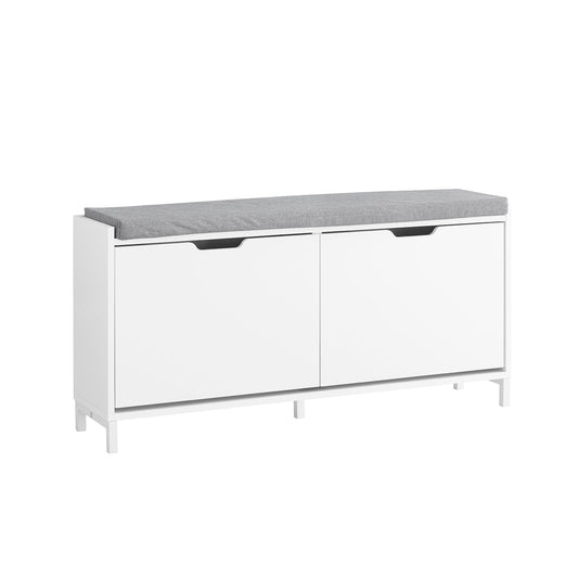 sobuy schoenenkast schoenenbank FSR151-L-W - 105 x 24 x 52 cm - wit met grijs kussen
