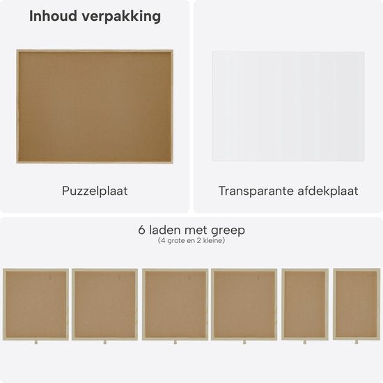 Puzzelplaat voor 1000 Puzzelstukjes met 6 Lades – Puzzelmat met Opbergsysteem -– Puzzelbord van Hout – Puzzeltafel inclusief Afdekplaat - BREND BR-2216