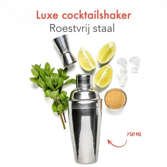 KitchenBrothers Cocktail Set met Cocktailshaker - 24 Delig - Uitgebreide Set - Cadeauverpakking - Zwart/Acryl