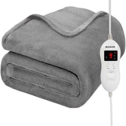 Auronic Elektrische Deken - Warmtedeken - 9 Warmtestanden - 2 Persoons - 200x150 - Grijs
