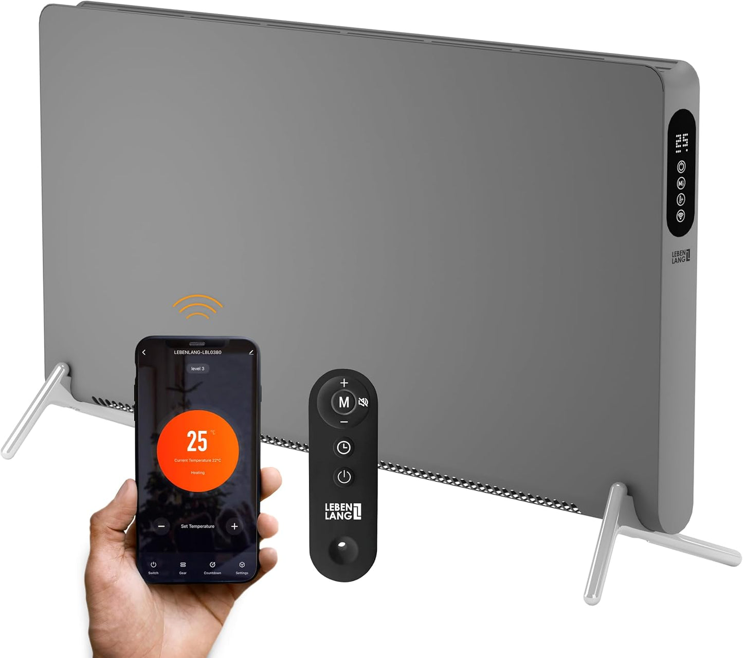 LEBENLANG - Elektrische Convectorverwarming met WiFi en App – 2000W - ECO-stand - Wand- & Staand - IP24, GS-getest