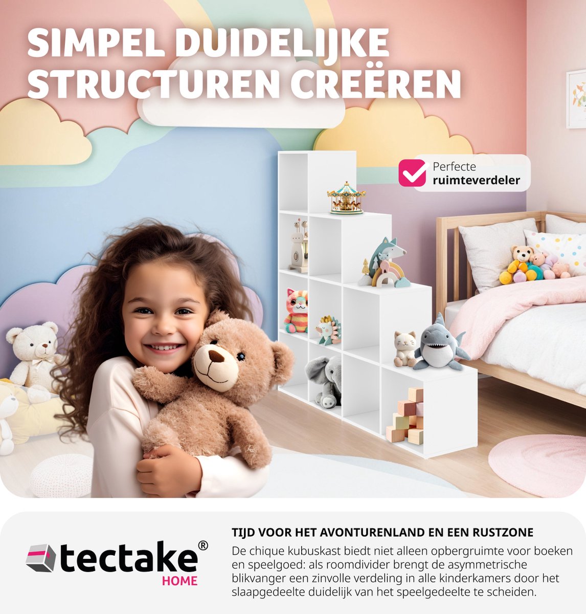 tectake boekenkast Talisa - Open kast met 10 vakken - Trapvormig design - 130 x 29 x 130 cm - Wit