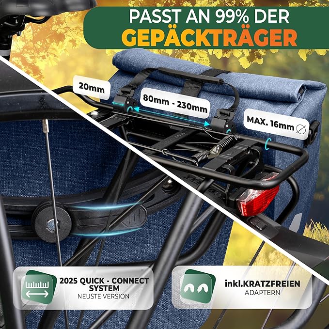 MIVELO Fietstas – Waterdicht & Incl. Laptopvak & Schouderband – 20 liter – Denimblauw