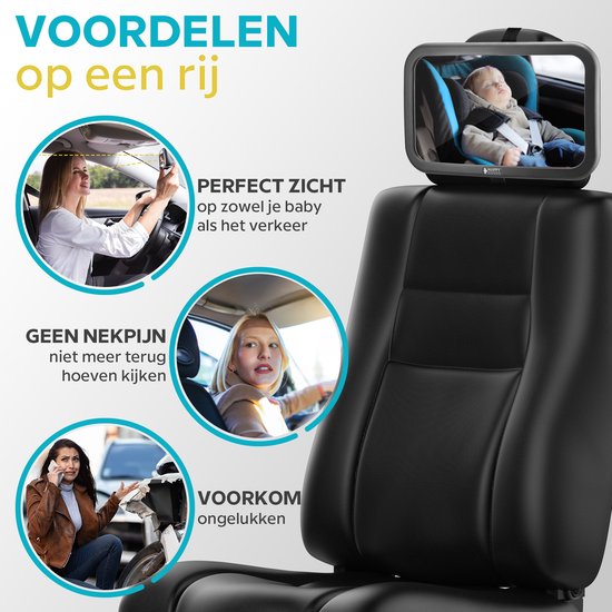 Happy Goods Autospiegel Baby XL - Achteruitkijkspiegel - 35x19 cm - 360° Verstelbaar - Baby Spiegel Auto - Veiligheidsspiegel - Achterbank Spiegel Baby