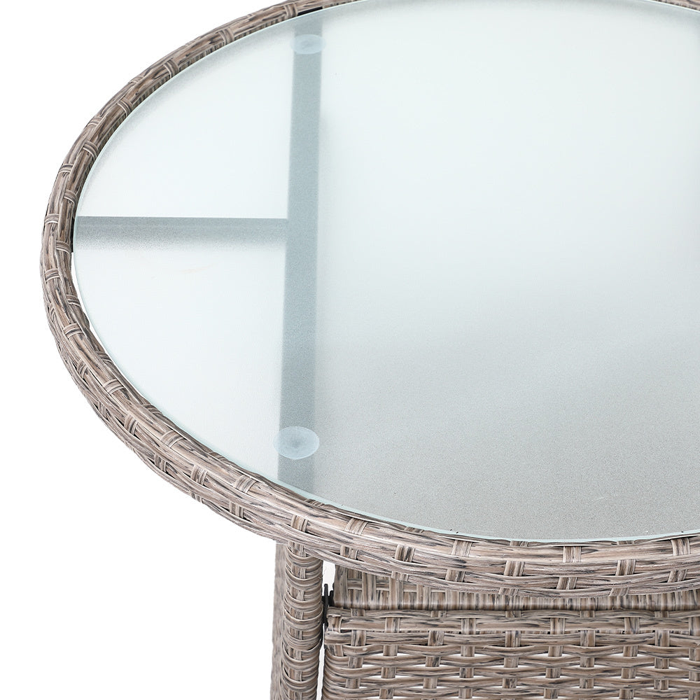 Casaria Polyrattan Bijzettafel 80cm Rond - 5mm Veiligheidsglas – Beige