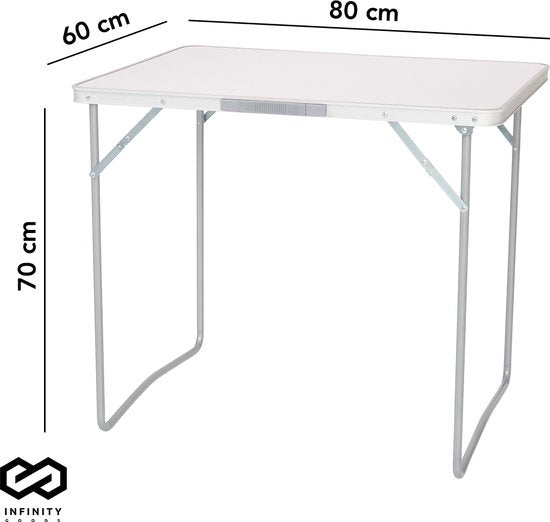 Infinity Goods Campingtafel - Inklapbaar - Tuintafel - 80x60x70 cm - Buiten/Binnen - Draaghandvat - Compact - Aluminium - Wit