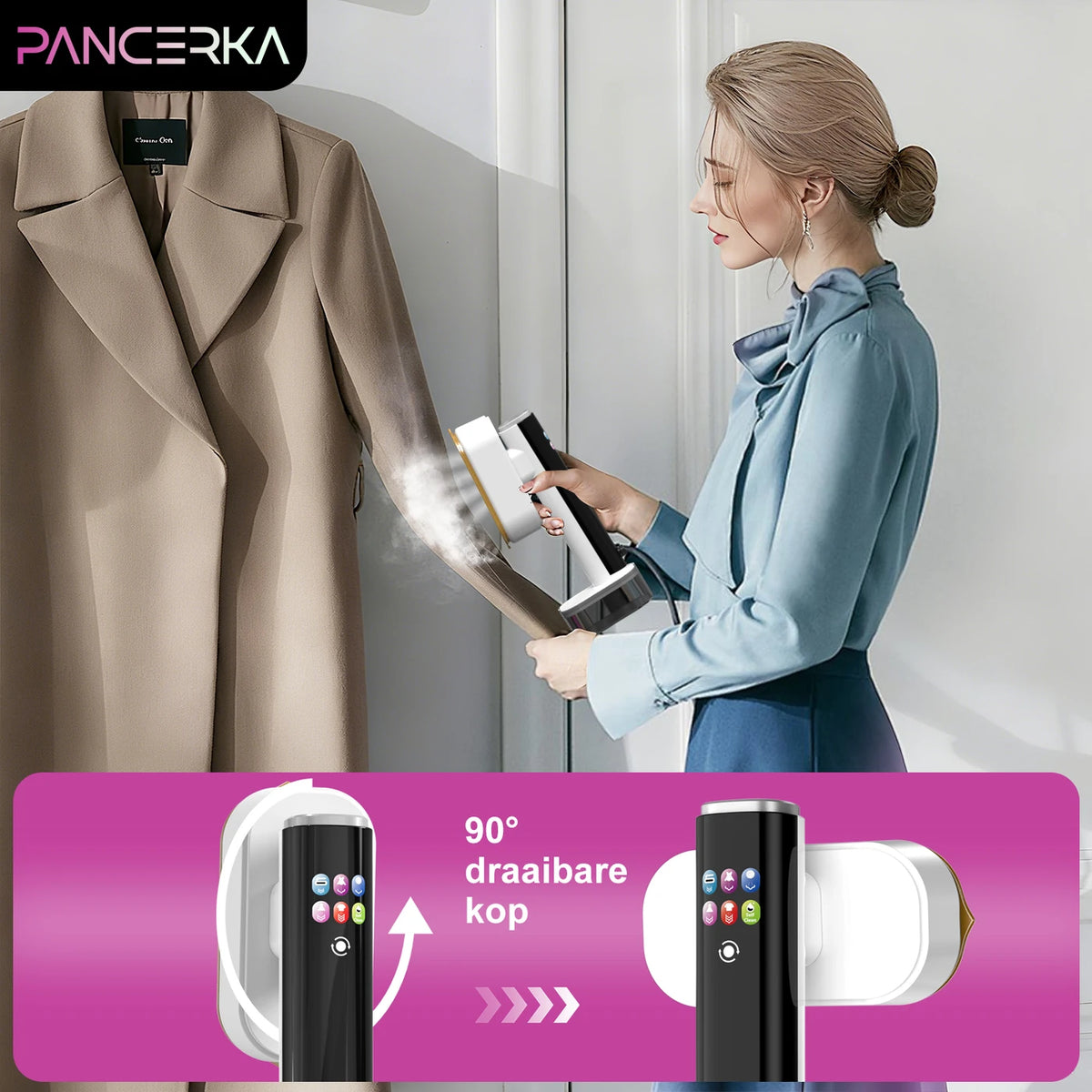 Pancerka 2-in-1 Kledingstomer en Strijkijzer - Klaar in 18 Seconden - 5 Standen met Digitaal Display - Zwart/Wit