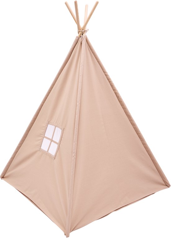 Sunny Vera Tipi Tent Sandy Beige voor kinderen – Wigwam Speeltent met raam van katoen – Tipi tent kinderen met Vloermat – 110x110x160cm – Stokken van hout