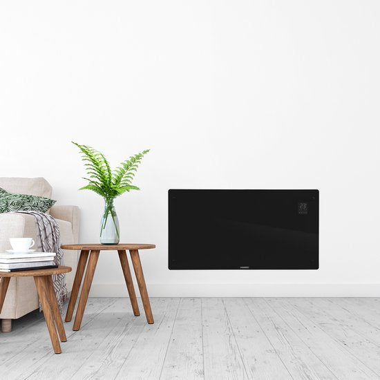 VONROC Luxe elektrische kachel - Convectorkachel met glazen paneel – 1250W/2500W- Verwarmt ruimtes tot 30m2 - Bediening zowel met app (via Wifi) als handmatig – Instelbare thermostaat en timer - Zwart