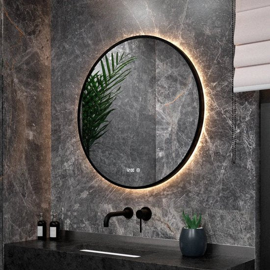 Mirlux Badkamerspiegel - LED Verlichting & Verwarming – Anti Condens - Wandspiegel Rond - Mat Zwart - 80CM