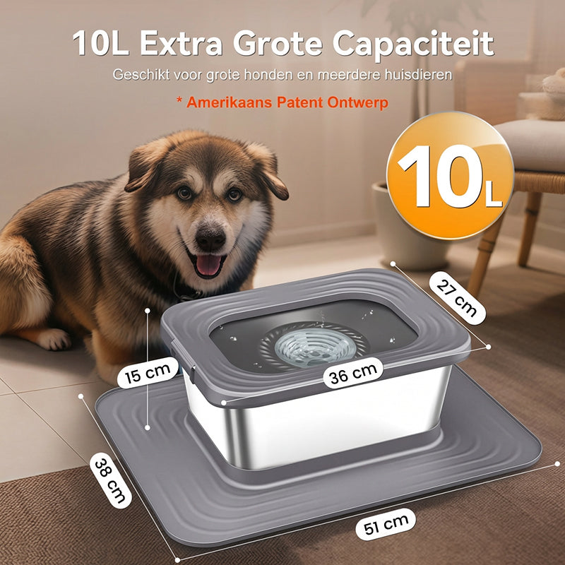 Blinkit 210-1 roestvrijstalen drijvende drinkbak / basis hondenbak, vierkant ontwerp met grote capaciteit, antispatwaterstructuur + grote antislipmat, geschikt voor honden en katten om te drinken, grijs