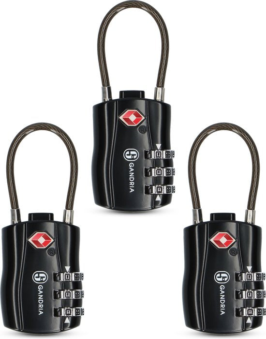 Gandria Hangslot voor op Reis - TSA Slot - Reisslot 3 Stuks - Cijferslot met 3 Cijfers - Kofferslot 3 Cijferig - Zinc Alloy Staal