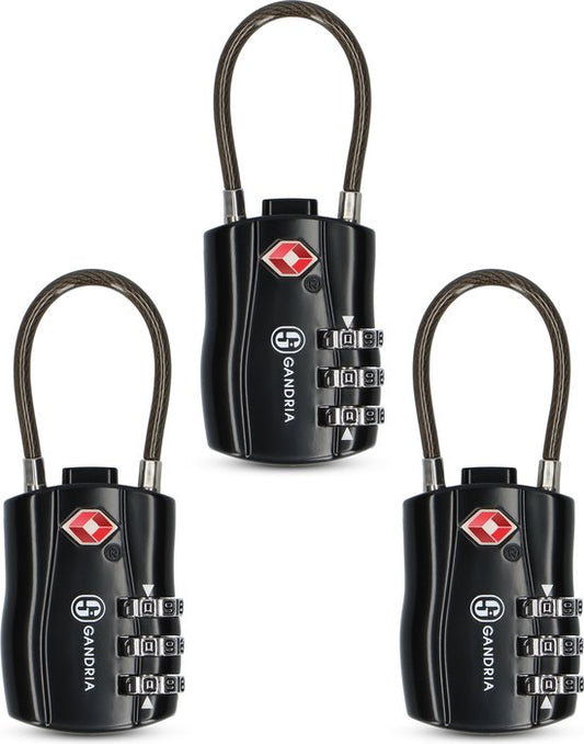 Gandria Hangslot voor op Reis - TSA Slot - Reisslot 3 Stuks - Cijferslot met 3 Cijfers - Kofferslot 3 Cijferig - Zinc Alloy Staal