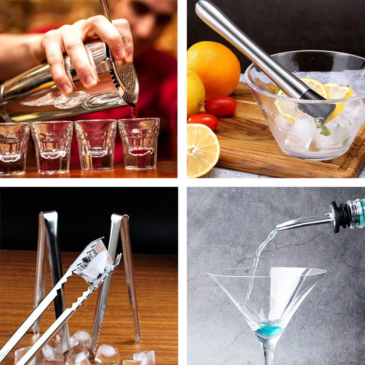 KitchenBrothers Cocktail Set met Cocktailshaker - 13 Delig - Complete Set - Cadeauverpakking - RVS
