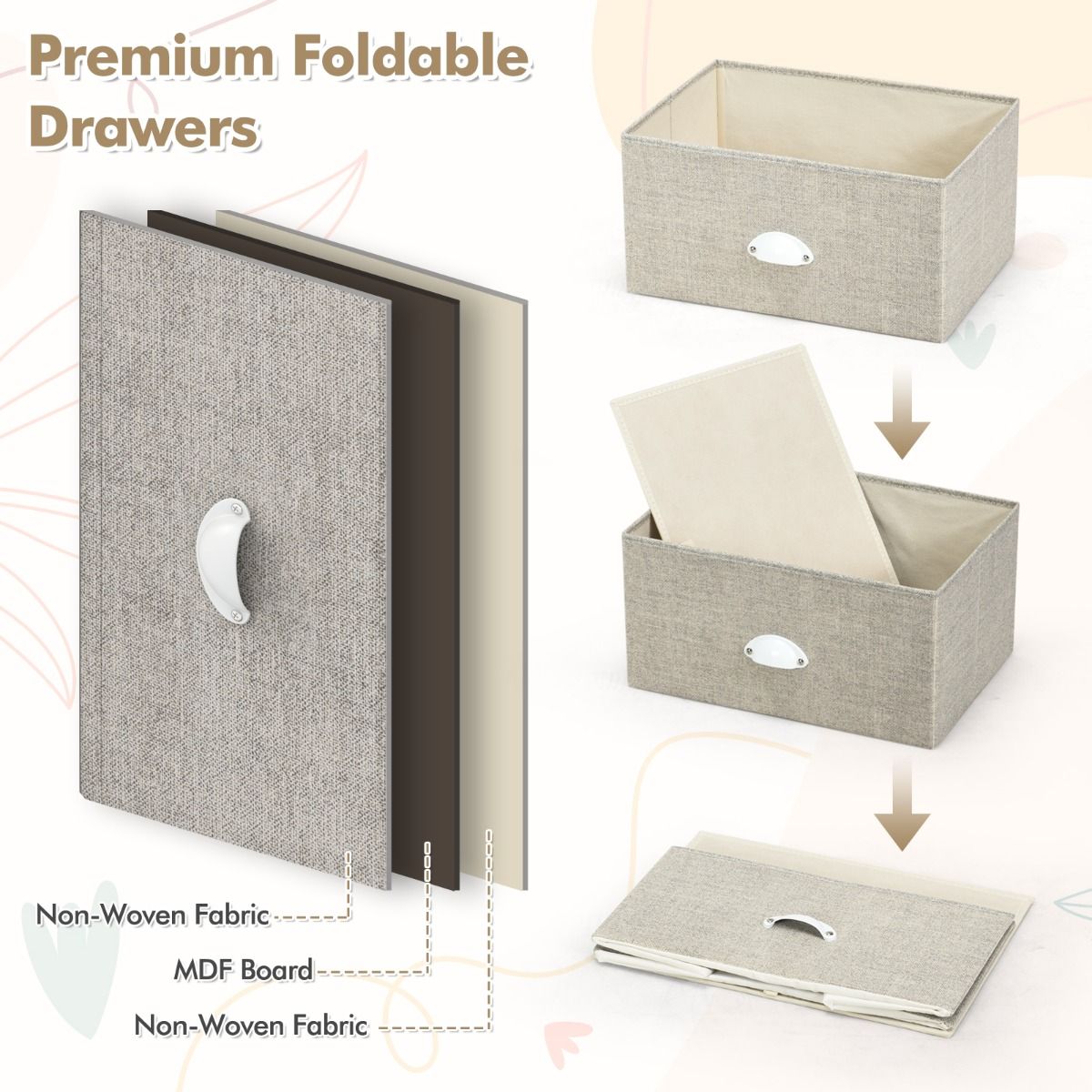 Coast Ladekast met 3 lades - Opbergmeubel met inklapbare lades - Metalen frame - Wit en lichtgrijs
