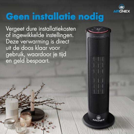 Elektrische Kachel 2000 Watt van Aironex - Keramische Zwarte Kachelventilator - Kachel Electrisch - Verwarming Elektrisch - Heater - Ventilatorkachel met afstandsbediening en timerfunctie