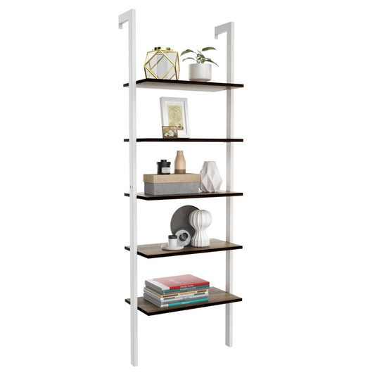 Coast 5-Laagse Ladderplank Boekenkast 61x30x183 cm Wit – Ruimtebesparend Opberg- en Weergave Rek