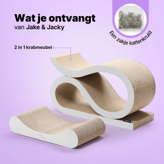 Jake and Jacky Krabkarton voor Katten 2 in 1 Model - Krabpaal Karton - Krabplank - Krabmand - Krabmeubel - Kartonnen Krabmat - Kattenmand - Kattenbed - 60x24x34cm