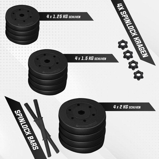 Fitby Dumbbells 20 KG - Dumbbell - Gewichten Set - Verstelbare Dumbells - Halterset - Dumbbell Set