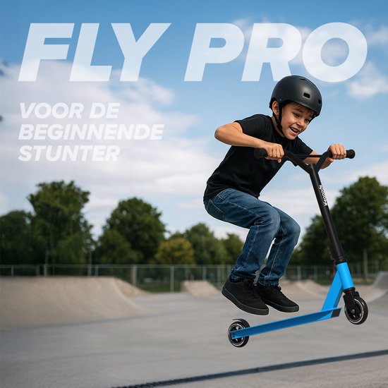 LifeGoods Stuntstep Fly Pro - 6+ Jaar - Step voor Kinderen - Jongens/Meisjes - 100mm - 100KG - Zwart/Blauw