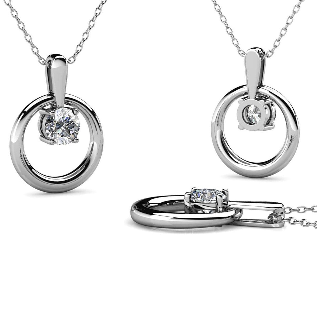Yolora Dames Ketting met Ronde Hanger - Kalpa Camaka Kristal - Zilverkleurig - 18K Witgoud Verguld - Vrouwen Collier Zilver - Sieraden - Halsketting - Luxe Giftbox - Geschenkdoos - Cadeau doos - Exclusieve Geschenkverpakking - Mooie Cadeauverpakking