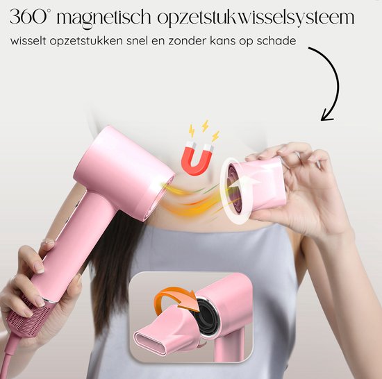Sansbeauté® Föhn met Diffuser – Krullen – 110.000RPM - Ionische Haardroger met Borstel - 3 Standen - 3 Opzetstukken – Reisföhn - Coolshot – Haarföhn met Diffuser – Hair Dryer - 2000W - EssentiaPRO®