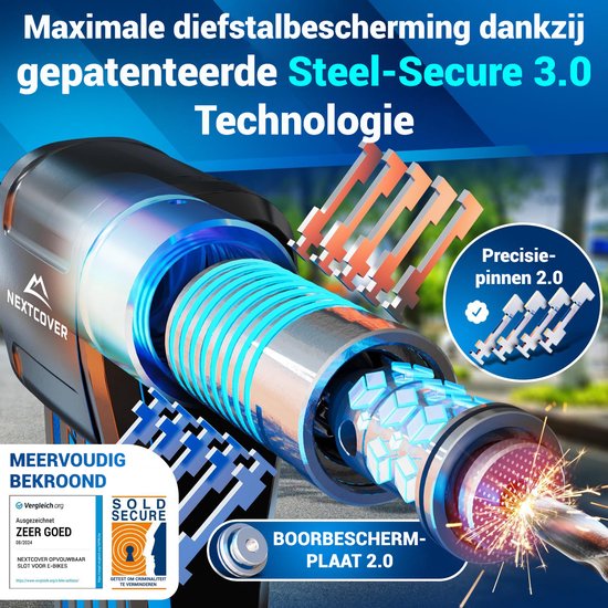 Nextcover Vouwslot 100cm FoldOne Pro | Fietsslot met Drie Sleutels | Fiets Slot met Houder | Slot voor Fietsen, E-Bikes, E-Scooter | SteelSecure-Technologie 3.0