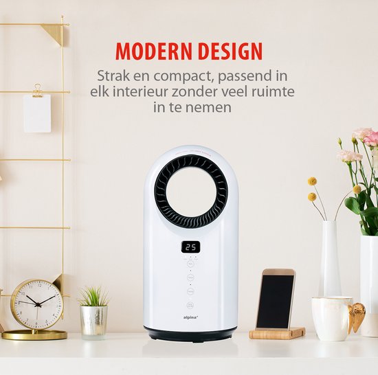 alpina Elektrische Verwarming en Ventilator 1500W - Keramische Ventilatorkachel met Timer en Afstandsbediening - Oscillerende Ventilator Kachel met Verkoelende en Verwarmende Functie - 18 x 18 x 37cm