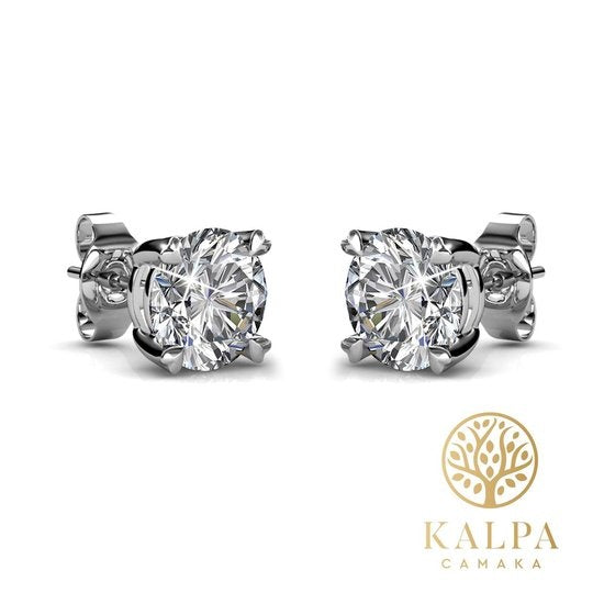 Yolora Dames Oorbellen - Rond Kalpa Camaka Kristallen - Zilverkleurig - 18K Witgoud Verguld - Vrouwen Oorknoppen Zilver - Oorknopjes - Sieraden - Luxe Giftbox - Geschenkdoos - Cadeau doos - Mooie Cadeauverpakking - Moederdag Cadeautje